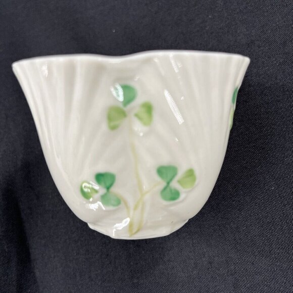Belleek Shamrock Shell Cup Saucer Harp Handle Green Mark 1965-1981 Vtg Porcelain - Picture 9 of 10
